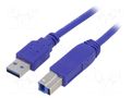 Cable; USB 3.0; USB A plug,USB B plug; gold-plated; 1.8m; blue GEMBIRD CCP-USB3-AMBM-6