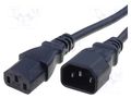 Cable; 3x1mm2; IEC C13 female,IEC C14 male; PVC; 2m; black; 10A SCHURTER 6007.0214