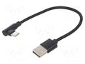 Cable; USB 2.0; USB A plug,USB C angled plug; 0.2m; black GEMBIRD CC-USB2-AMCML-0.2M