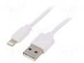 Cable; USB 2.0; Apple Lightning plug,USB A plug; 1m; white; PVC GEMBIRD CC-USB2-AMLM-W-1M