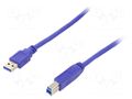 Cable; USB 3.0; USB A plug,USB B plug; gold-plated; 3m; blue; PVC GEMBIRD CCP-USB3-AMBM-10