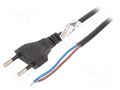 Cable; 2x0.5mm2; CEE 7/16 (C) plug,wires; PVC; 3m; black; 2.5A AKYGA AK-OT-06A