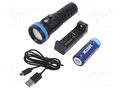 Torch: LED diving; L: 146mm; 400lm,800lm,1600lm; Ø: 46mm; IPX8 XTAR XTAR-D30-1600-SET