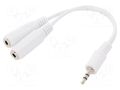 Cable; Jack 3.5mm 3pin plug,Jack 3.5mm socket x2; 0.1m; white GEMBIRD CCA-415W