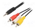 Cable; Jack 3,5mm 4pin plug,RCA plug x3; 2m; black GEMBIRD CCA-4P2R-2M