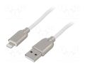 Cable; USB 2.0; Apple Lightning plug,USB A plug; 2m; white GEMBIRD CC-USB2R-AMLM-2M-W