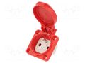Connector: AC supply; socket; 2P+PE; 250VAC; 16A; red; PIN: 3; IP54 PCE 104-0R