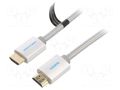 Cable; HDMI plug,both sides; PVC; textile; HDMI 2.0; 3m; silver VENTION AABII