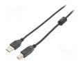 Cable; USB 2.0; USB A plug,USB B plug; nickel plated; 3m; black GEMBIRD CCFB-USB2-AMBM-3M