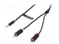 Cable; Jack 3.5mm 3pin plug,RCA plug x2; 3m; black; Øcable: 3.5mm VENTION BCLBI