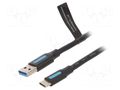 Cable; USB 3.0; USB A plug,USB C plug; nickel plated; 1m; black VENTION COZBF