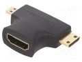 Adapter; HDMI socket,micro HDMI plug,mini HDMI plug; black VENTION AGFB0