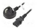 Cable; 3x1mm2; BS 1363 (G) plug,IEC C13 female; PVC; 1.5m; black GOOBAY SN40-3/10/1.5BK