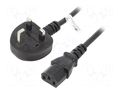Cable; 3x1mm2; BS 1363 (G) plug,IEC C13 female; PVC; 1.5m; black GOOBAY SN40-3/10/1.5BK