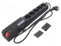 Plug socket strip: protective; Sockets: 5; 250VAC; 10A; black HSK DATA ACAR-504W-1.5