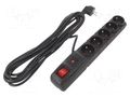Plug socket strip: protective; Sockets: 5; 230VAC; 10A; black HSK DATA ACAR-F5-5B