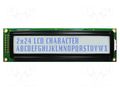 Display: LCD; alphanumeric; STN Positive; 20x2; grey; LED; PIN: 16 NEWHAVEN DISPLAY INTERNATIONAL NHD-0224AZ-FSW-GBW