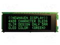 Display: OLED; alphanumeric; 20x4; Dim: 92x31.5x6.5mm; green; 1x20 NEWHAVEN DISPLAY INTERNATIONAL NHD-0420CW-AG3