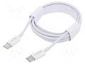 Cable; USB 2.0; USB C plug,both sides; 1.5m; white; 480Mbps; 60W QOLTEC QOLTEC-52360