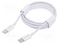 Cable; USB 2.0; USB C plug,both sides; 1.5m; white; 480Mbps; 60W QOLTEC QOLTEC-52360