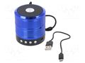 Speaker; blue; microSD,USB B micro; Bluetooth 2.1 EDR; 10m; 3h GEMBIRD SPK-BT-08-B