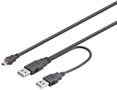 USB 2.0 Hi-Speed Dual-Power Cable, black, 0.6 m - USB 2.0 male (type A) + USB 2.0 male (type A) > USB 2.0 mini male (type B, 5-pin) 93587