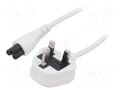 Cable; 3x0.75mm2; BS 1363 (G) plug,IEC C5 female; PVC; 3m; white LIAN DUNG SN33-3/07/3WH