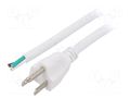 Cable; 3x16AWG; NEMA 5-15 (B) plug,wires; PVC; 1.5m; white; 13A LIAN DUNG S21-3/16/1.5WH