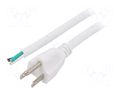 Cable; 3x16AWG; NEMA 5-15 (B) plug,wires; PVC; 1.5m; white; 13A LIAN DUNG S21-3/16/1.5WH