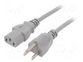 Cable; 3x18AWG; IEC C13 female,NEMA 5-15 (B) plug; PVC; 2m; grey LIAN DUNG SN22-3/18/2GY