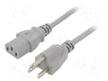 Cable; 3x18AWG; IEC C13 female,NEMA 5-15 (B) plug; PVC; 5m; grey LIAN DUNG SN22-3/18/5GY