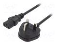 Cable; 3x0.75mm2; BS 1363 (G) plug,IEC C13 female; PVC; 1m; black LIAN DUNG SN23-3/07/1BK