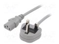Cable; 3x1mm2; BS 1363 (G) plug,IEC C13 female; PVC; 3m; grey; 3A LIAN DUNG SN23-3/10/3GY