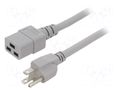 Cable; 3x14AWG; IEC C19 female,NEMA 5-15 (B) plug; PVC; 1.8m LIAN DUNG SN318-3/14/1.8GY