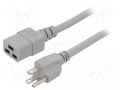 Cable; 3x14AWG; IEC C19 female,NEMA 5-15 (B) plug; PVC; 2m; grey LIAN DUNG SN318-3/14/2.0GY