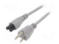 Cable; 3x18AWG; IEC C5 female,NEMA 5-15 (B) plug; PVC; 1.8m; grey LIAN DUNG SN35-3/18/1.8GY