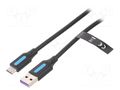 Cable; USB 2.0; USB A plug,USB C plug; 0.5m; black; 480Mbps; PVC VENTION CORBD