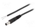 Cable; 1x0.5mm2; wires,DC 5,5/2,5 plug; straight; black; 1.5m WEST POL P25-TT-C050-150BK