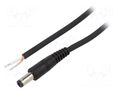 Cable; 1x0.75mm2; wires,DC 5,5/2,5 plug; straight; black; 0.5m WEST POL P25-TT-C075-050BK