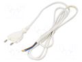 Cable; 2x0.75mm2; CEE 7/16 (C) plug,wires; PVC; 1.6m; white; 2.5A PLASTROL W-97530