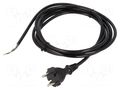 Cable; 2x1mm2; CEE 7/17 (C) plug,wires; PUR; 3m; black; 10A; 230V PLASTROL W-98575