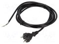 Cable; 2x1mm2; CEE 7/17 (C) plug,wires; PUR; 3m; black; 10A; 230V PLASTROL W-98575