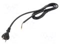 Cable; 2x1.5mm2; CEE 7/17 (C) plug,wires; PUR; 2m; black; 16A; 230V PLASTROL W-98578