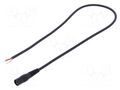 Cable; 1x1mm2; wires,DC 5,5/2,1 socket; straight; black; 0.5m WEST POL S21-TT-C100-050BK
