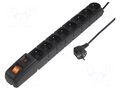 Plug socket strip: protective; Sockets: 8; 230VAC; 10A; black HSK DATA ACAR-S8-3B