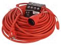 Extension lead; 3x2.5mm2; Sockets: 1; rubber; red; 50m; 16A KEL W-97351