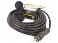 Extension lead; 3x2.5mm2; Sockets: 1; rubber; black; 20m; 16A KEL W-99209