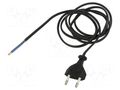 Cable; 2x0.75mm2; CEE 7/16 (C) plug,wires; PVC; 1.9m; black; 2.5A JONEX WJ-11-2/07/1.9BK