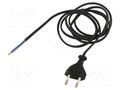 Cable; 2x0.75mm2; CEE 7/16 (C) plug,wires; PVC; 1.9m; black; 2.5A JONEX WJ-11-2/07/1.9BK
