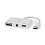 USB Multi-Port Adapter | 3-in-1 | USB 2.0 | USB-C™ Male | USB-A Female / USB-C™ Female / 3.5 mm Female | 480 Mbps | 0.10 m | Round | Nickel Plated | PVC | White | Box CCGB64790WT01
